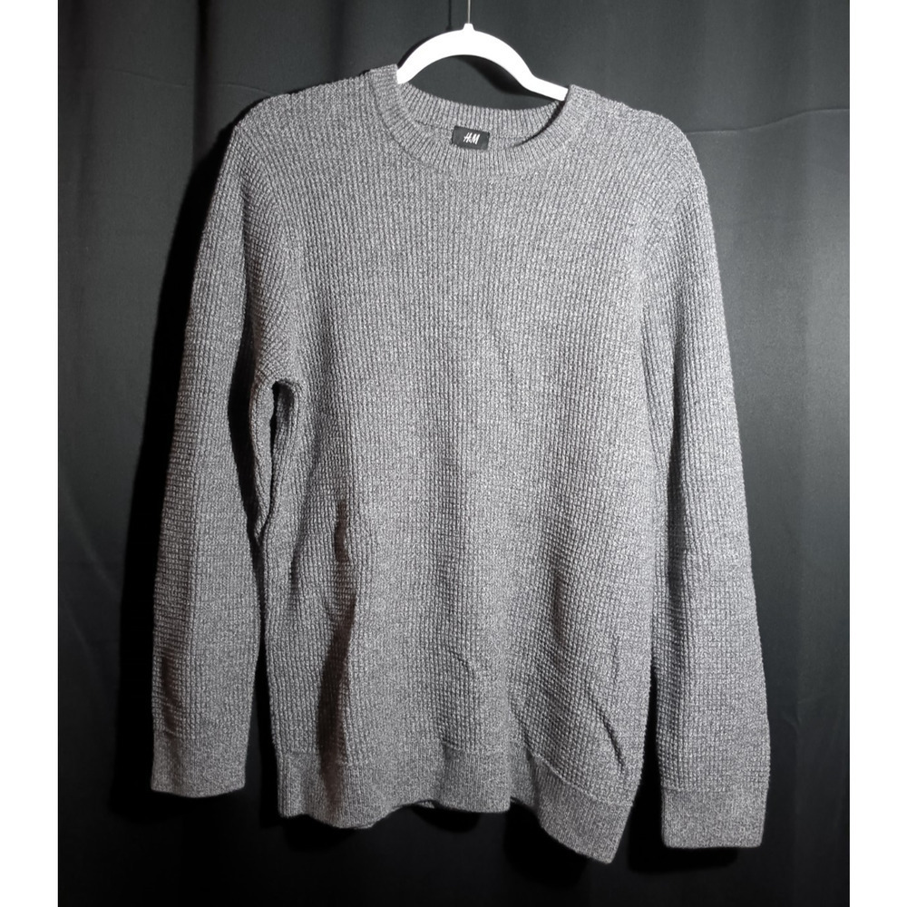 H&M Women’s Medium Gray Sweatshirt Ribbed Knit Pullover Crew Neck Cozy Fall